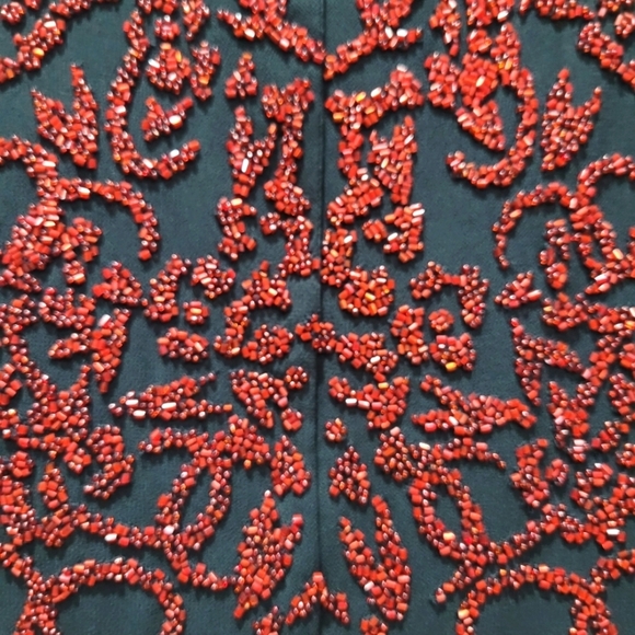 2X Red Black Beaded Metallic Formal Tank Top with Back Zipper - Picture 3 of 5